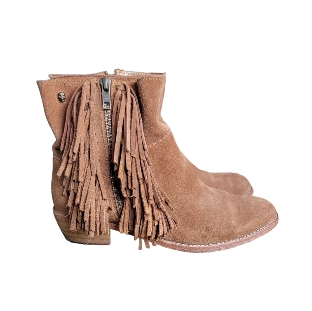 Zadig & Voltaire Pearce‎ Fringe Taupe Suede Ankle Booties Women's 6